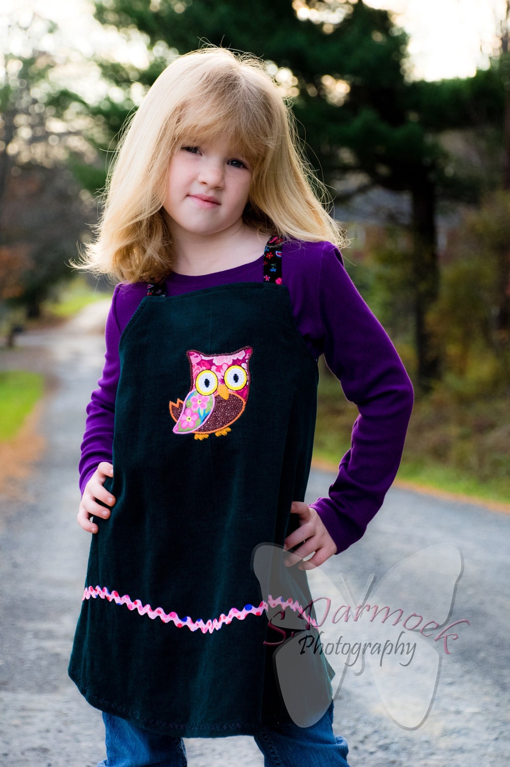 Girls Layered Apron Owl Dress Size 5/6