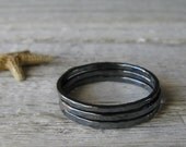 Trio of sterling silver texture minimalist hammered oxidized stacking rings.  Simple modern everyday jewelry.  Made to order in your size.