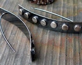 Modern chic skinny earrings. Artisan handmade rustic slim oxidized & brushed studded sterling silver urban jewelry.  Walk the Line.