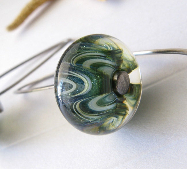 Modern boro glass & sterling silver earrings.  Waves of blue, green with lots of sparkle.  Deep sea ocean jewelry for her.