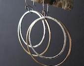 Mixed metal large 1 3/4 inch hoop earrings. 14k gold filled & sterling silver jewelry.  Modern urban lightweight.  Mixed textures for her.