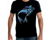 Merrabbit tshirt - eco-friendly blue ink screenprint on black cotton - Unisex Mens sizes XS, S, M, L, XL