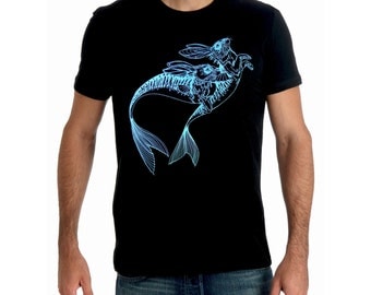 Merrabbit tshirt - eco-friendly blue ink screenprint on black cotton - Unisex Mens sizes XS, S, M, L, XL