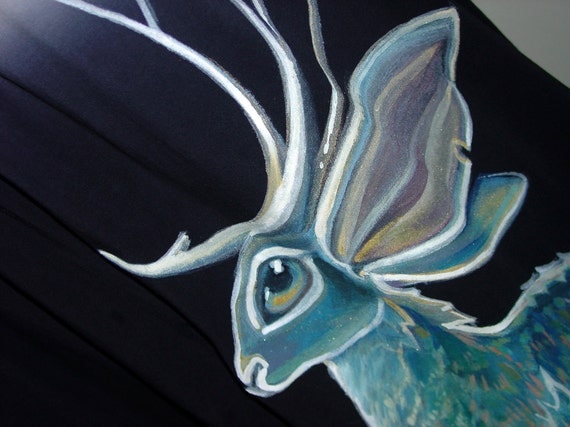 SALE - Blue Jackalope dress - handpainted, one of a kind by NYhop - size US 8 (Medium) cotton tie dye colorfade babydoll tent