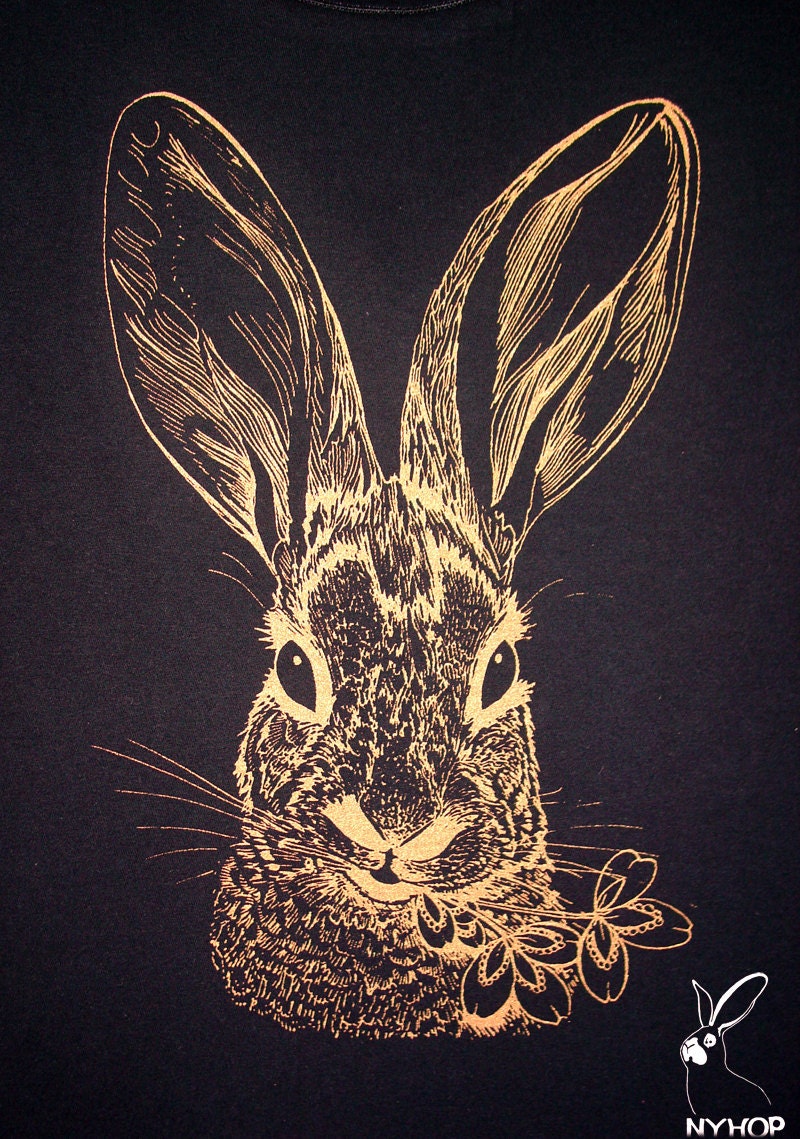 Brush Rabbit tank top - eco-friendly copper ink screenprint on black cotton racerback - womens sizes S, M, L