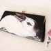 Christmas in July Sale - California Rabbit handpainted vintage clutch - OOAK by NYhop - faux black patterned leather with gold trims
