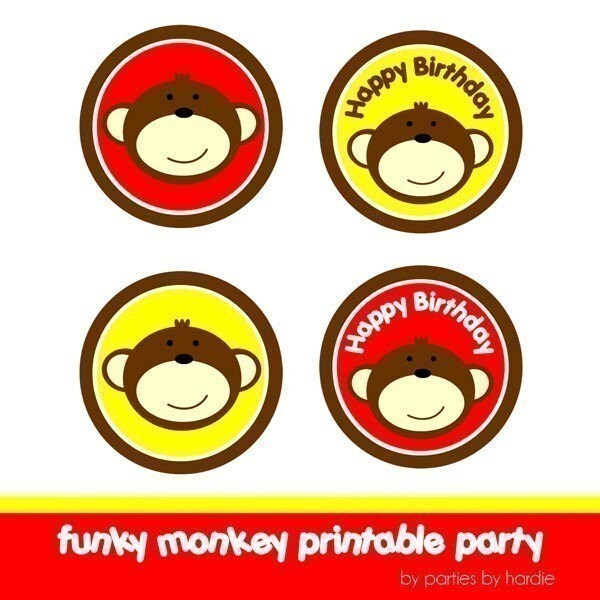 Printable Monkey Party in Red and Yellow Il_570xn