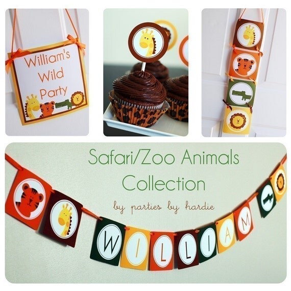 Safari Zoo Animals Party Collection-Printable PDF file with EDITABLE TEXT Il_570xn