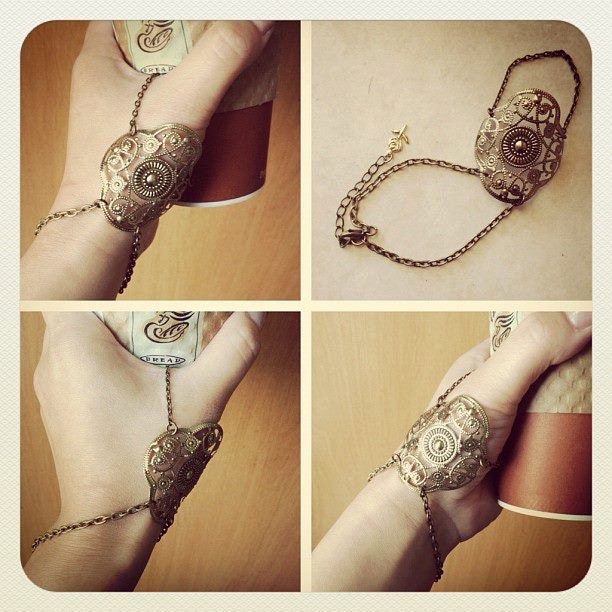 Andromache - Slave Bracelet Ring - Antique Brass Filigree Made in USA findings