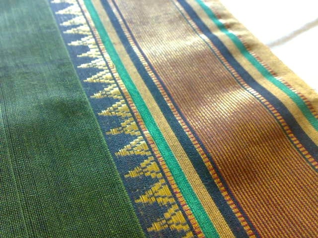 Green Spikes Black Green Gold Dual Tone - Indian ILKAL Handloom Cotton
