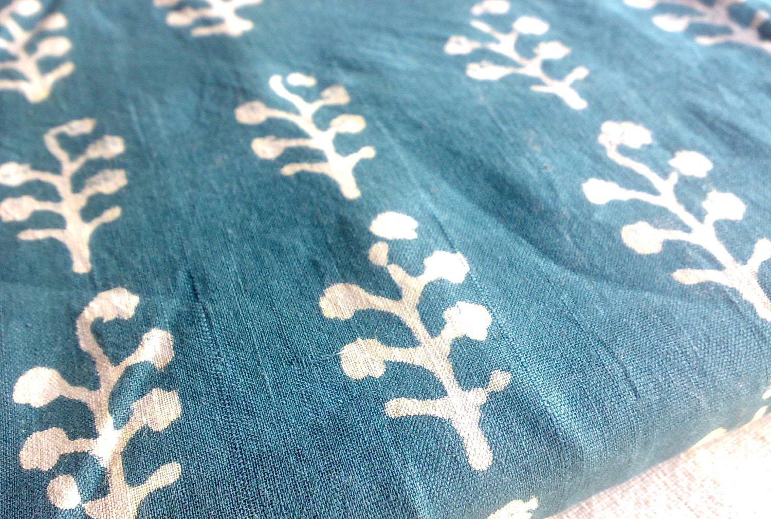 White Berries Authentic Indian Teal Cotton Khadi Fabric Handloom Hand Blocked Printed 015