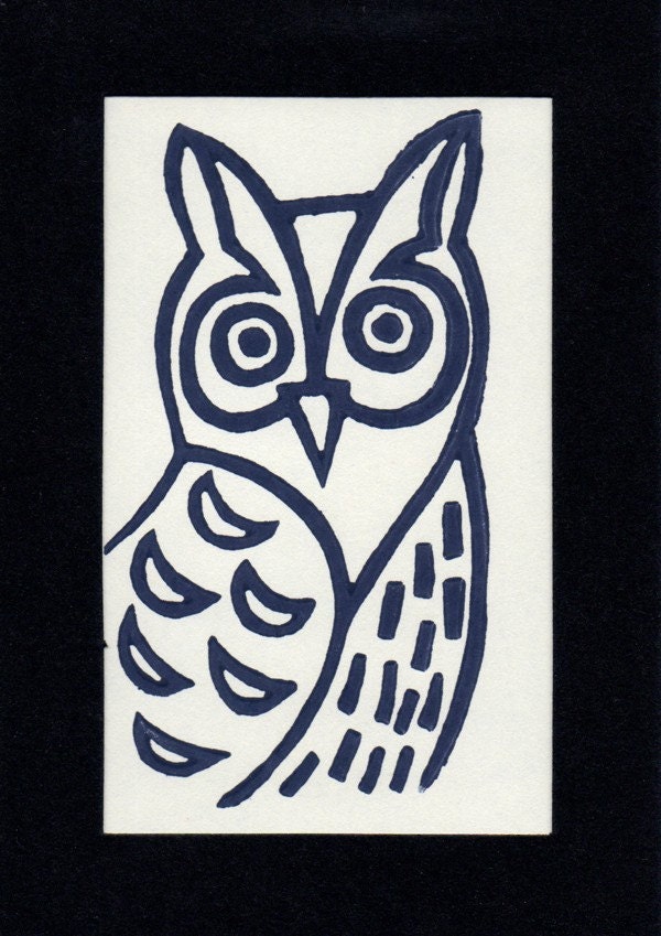 Little Owl. Linocut. Greeting card