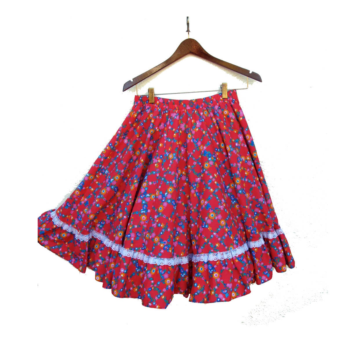 70s Square Dancing Calico Circle Skirt Malco Modes size Medium
