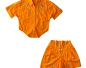 70s Cach'e Top and Shorts Bejeweled Medium 10 12 Southwest Rhinestones Cache Elastic waist  29 30 31 32