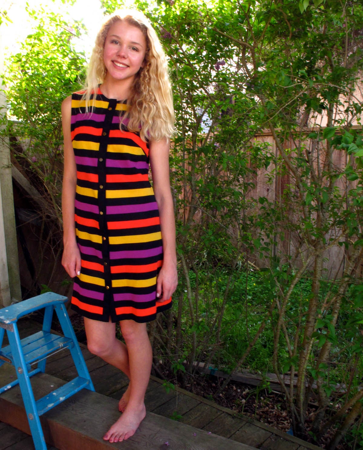 60s Vintage Ruth Norman for Gay Gibson Striped Mini Dress Medium BOLD Colors