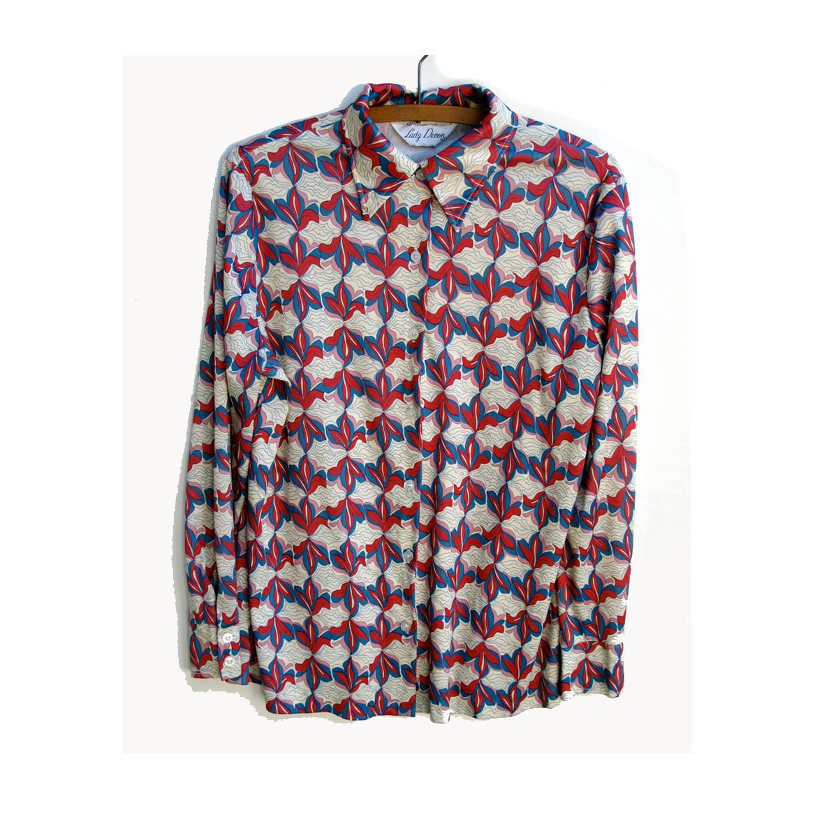 70s Op Art Lady Devon Polyester Blouse 42 inch bust
