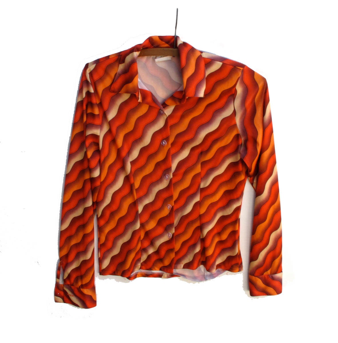 Vintage Esprit Polyester Blouse Small Wavy Geo Print Oranges