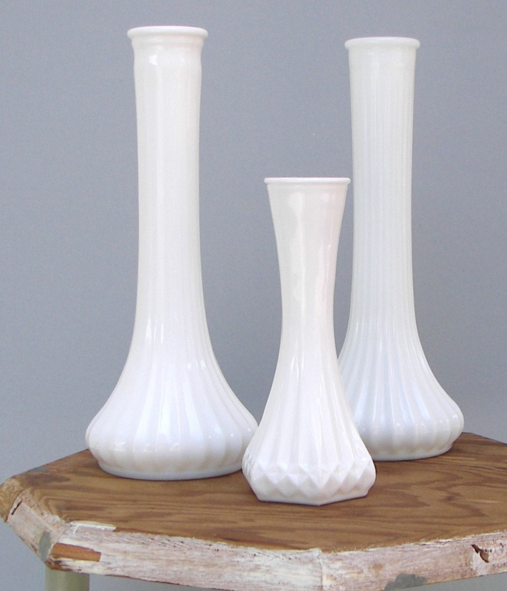 Vintage Hoosier Milk Glass Bud Vase Collection by fancyfigleaf