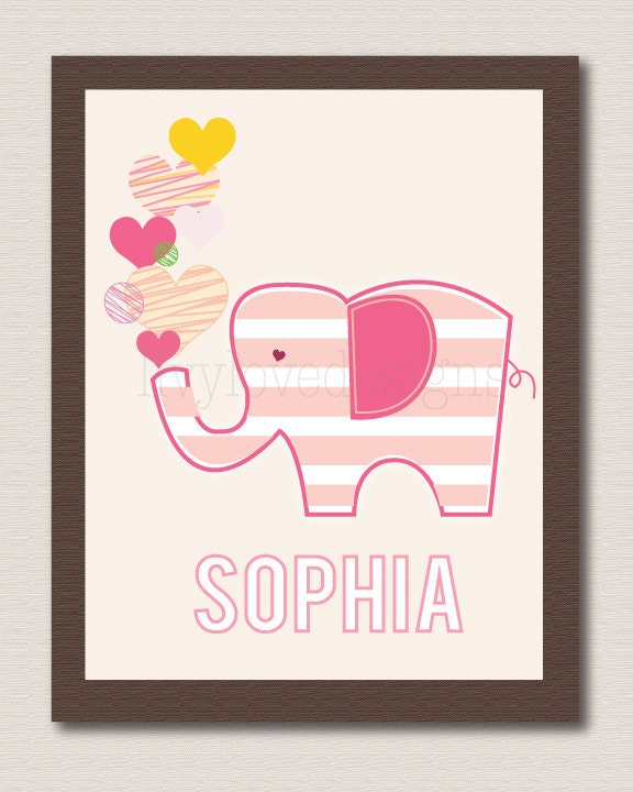 8 x 10 Elephant Custom Name print