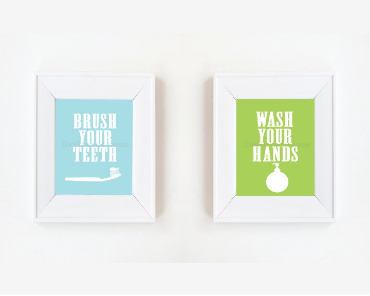 5 x 7 Bathroom Wash your hands Brush your teeth set