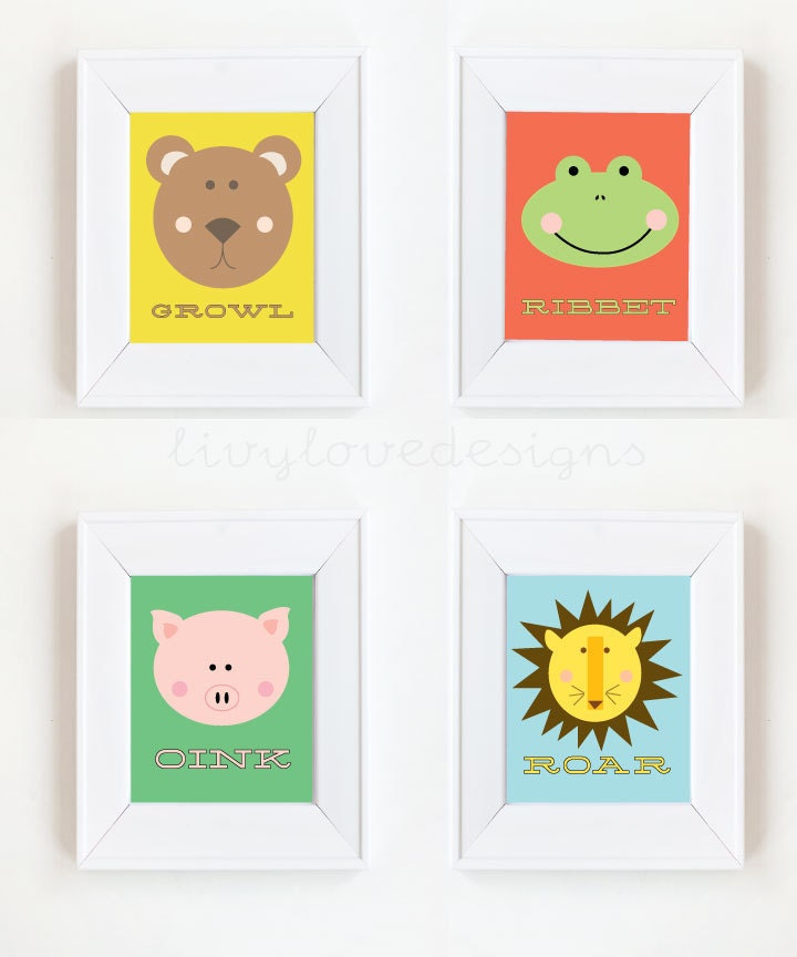 8x10 Set of 4 Animal sound prints