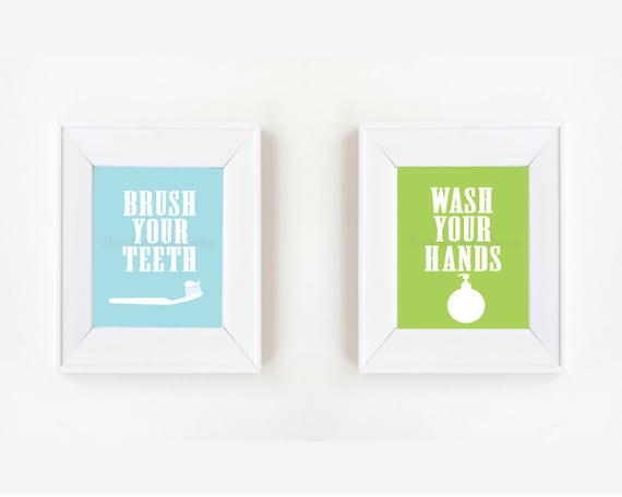 8 x 10 Bathroom Wash your hands Brush your teeth set
