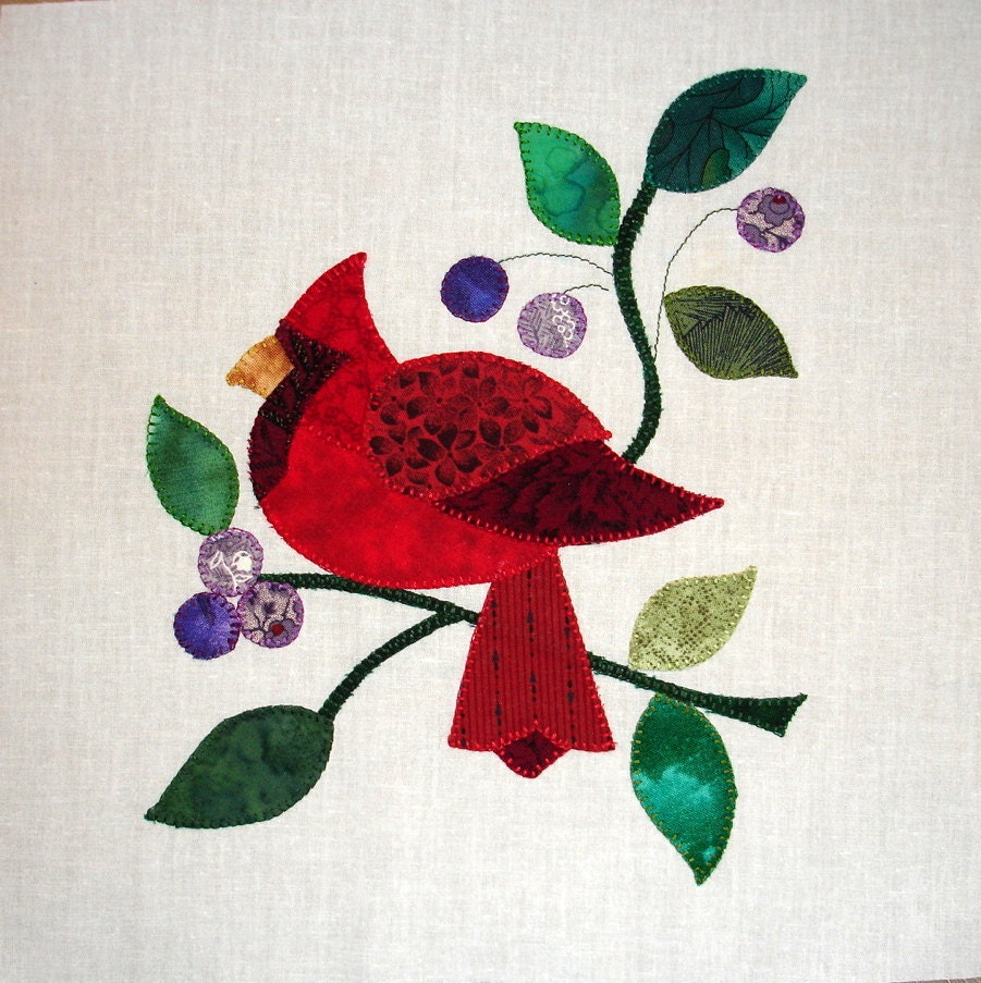 Red Cardinal Baltimore Album Appliqued Quilt Block