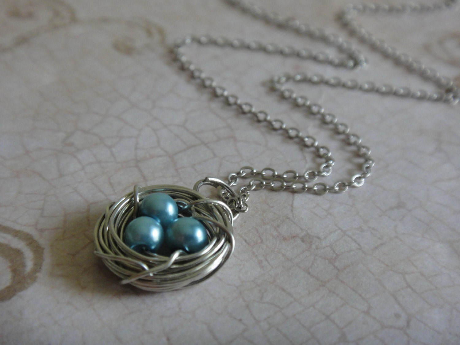 Blue Pearl Bird's Nest Necklace