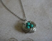 Mini Turquoise Bead Bird's Nest Necklace