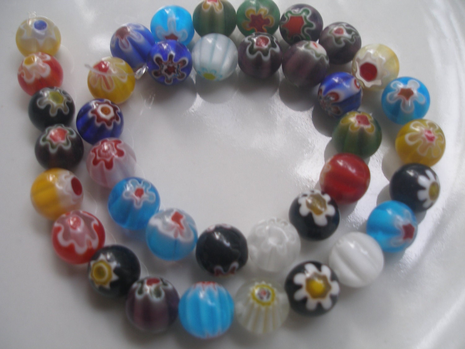 38 Pcs Red and yellow 10 mm round lampwork glass beads...
