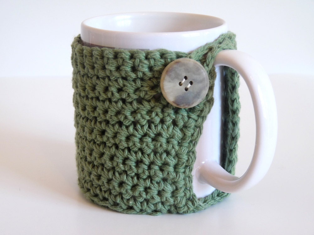 Crochet Coffee Cup Cozy, Tea Cozy, Green Mug Cozy, Knit