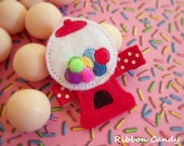 Red Bubblegum Felt Hair Clip - Gumball hair clip - Carnival hair clip - Pom pom detail - Bright and Cheerful - non slip