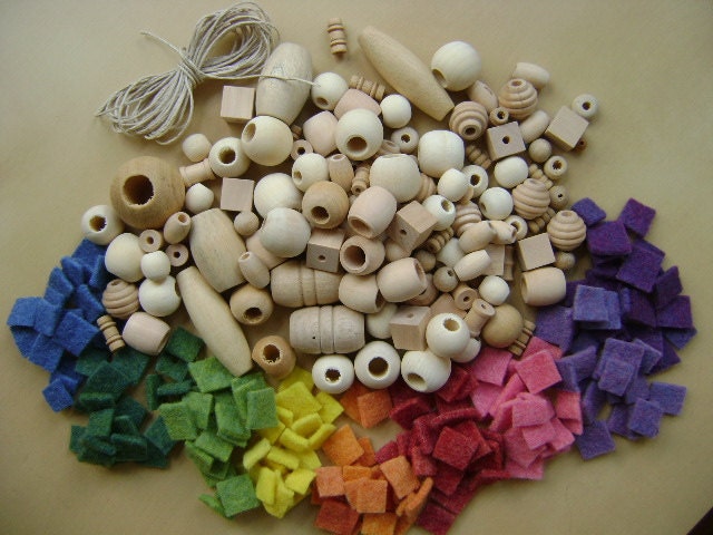 Rainbow Jewelery Making Kit - All Natural Wooden Beads, Hemp String and Plant Dyed Wool Felt