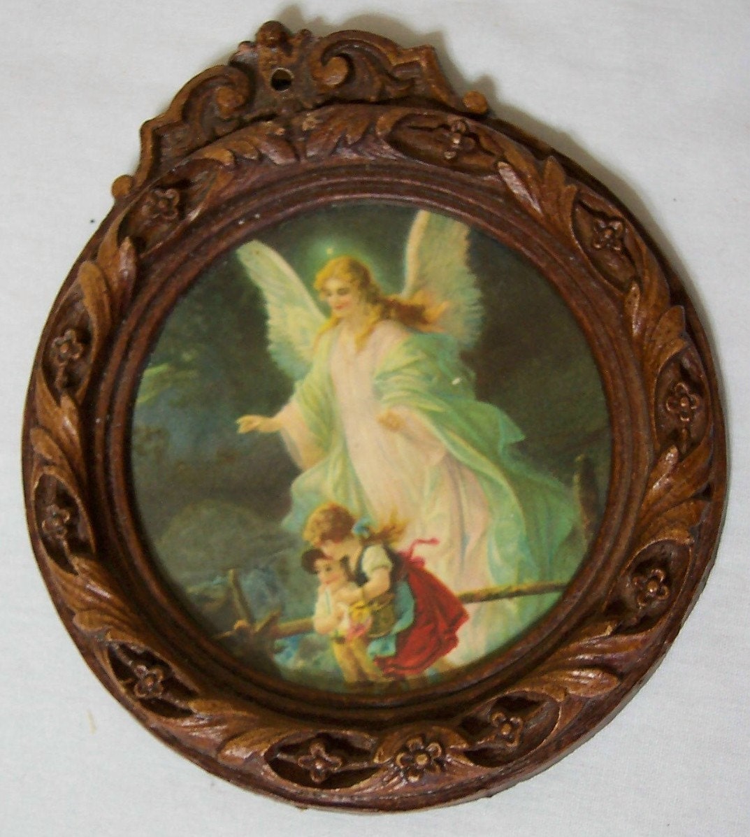 Vintage Guardian Angel with Boy and Girl on the Bridge