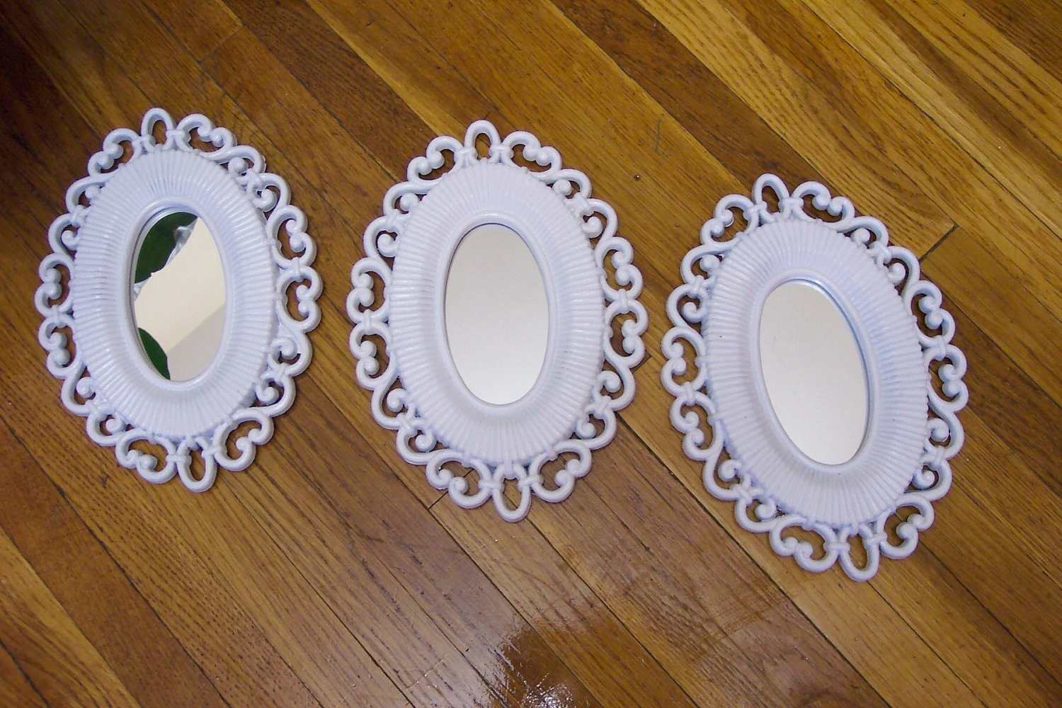 Mirrors Set of Three White Oval Wall Grouping Vintage Inspired