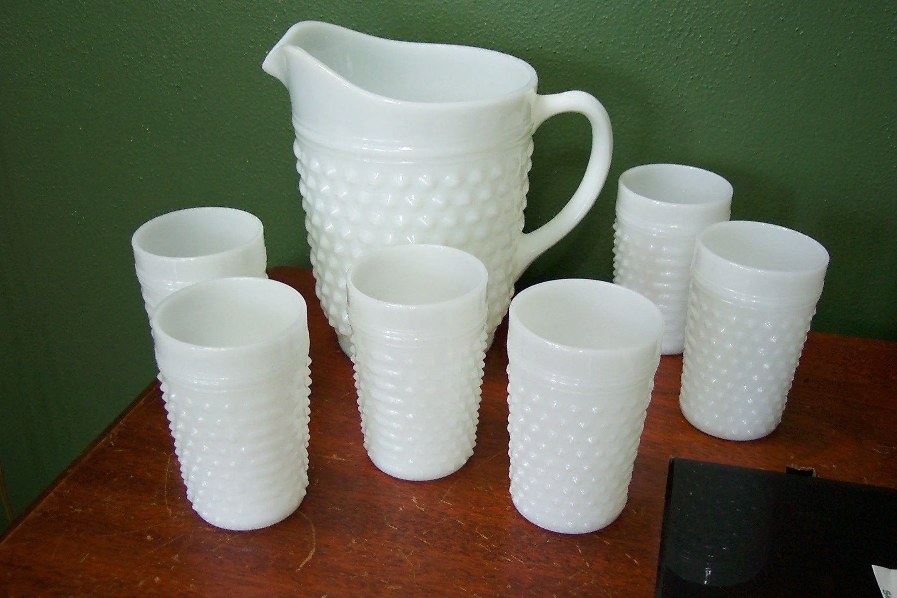 Milk Glass Hobnail Pitcher And 6 Glasses By Luruuniques On Etsy