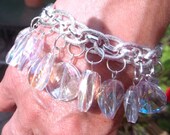 Crystal Charm Bracelet Stunning Coin Shaped AB Crystal Beads Bright Silver Chain Toggle Clasp - Free S&H
