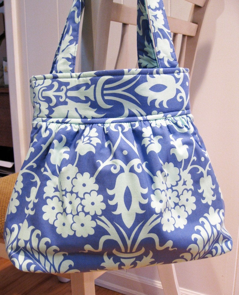 Gathered Fabric Bag in Amy Butler's Love in Periwinkle Blue