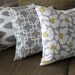 Decorative Pillow Covers, Set of Three 18" x 18", Storm Gray, White & Corn Yellow