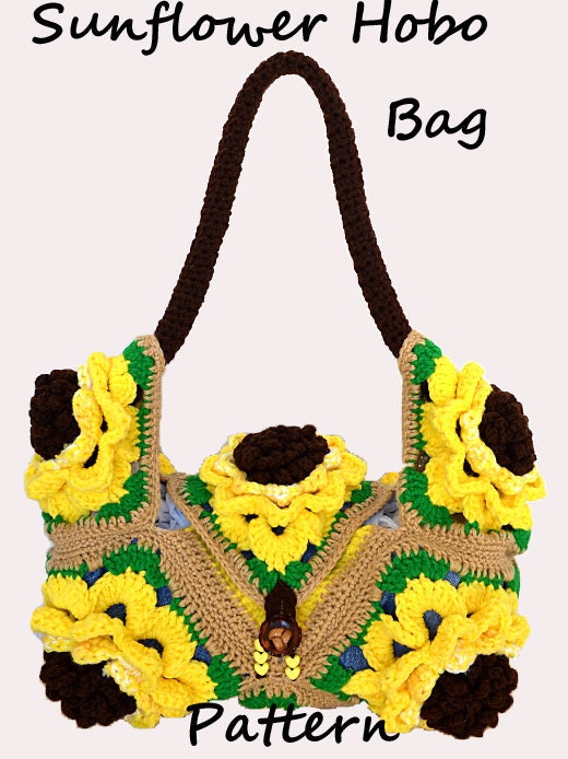 Crochet Sunflower Hobo Bag Pattern PDF by jewlzs on Etsy