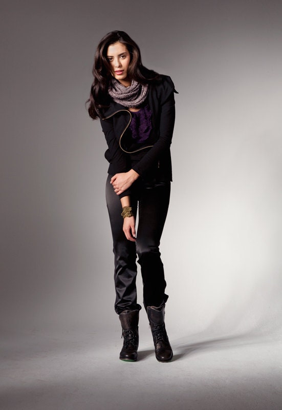 Long, asymmetrical jacket in organic cotton and hemp with oversize collar, pocket - Joan Jacket - military inspired - made to order