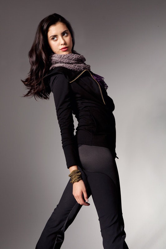 Long, asymmetrical jacket in organic cotton and hemp with oversize collar, pocket - Joan Jacket - military inspired - made to order