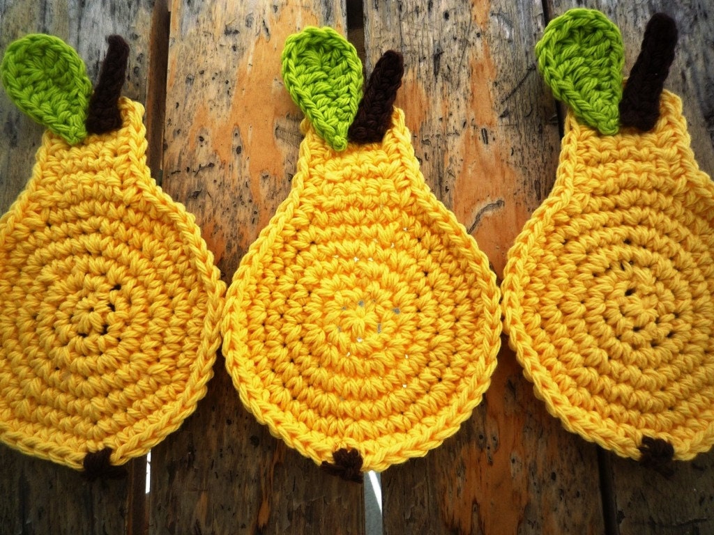 Crochet Pear Coasters (pick your six) - Autumn