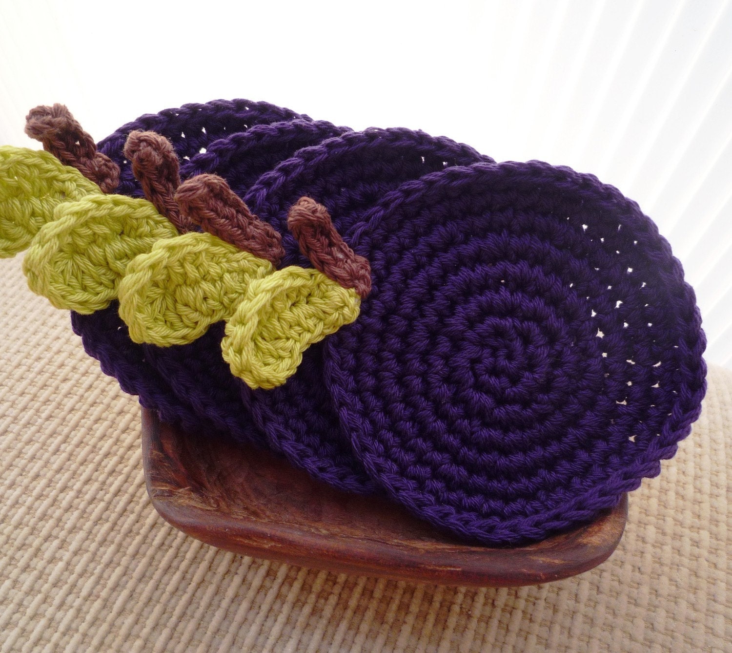 Crochet Apple Coasters - Purple set of 4
