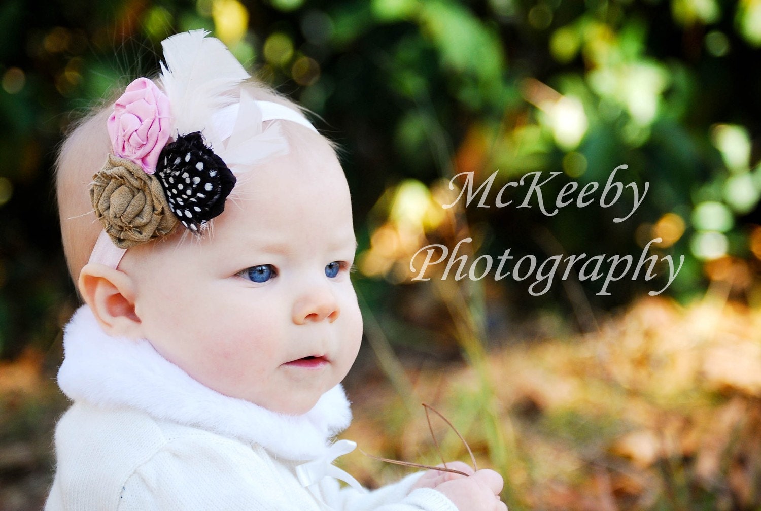 Vintage Flapper Hair Clip Headband with 3 Rolled Rose Flowers in Pink, Brown and Tan accented with Feathers-photography
