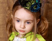 Mini Top Hat Headband-Ocean Breeze Collection-Blue, Green, and Black Peacock-Newborn Infant Toddler Girl-Photo Prop, Photography, Wedding