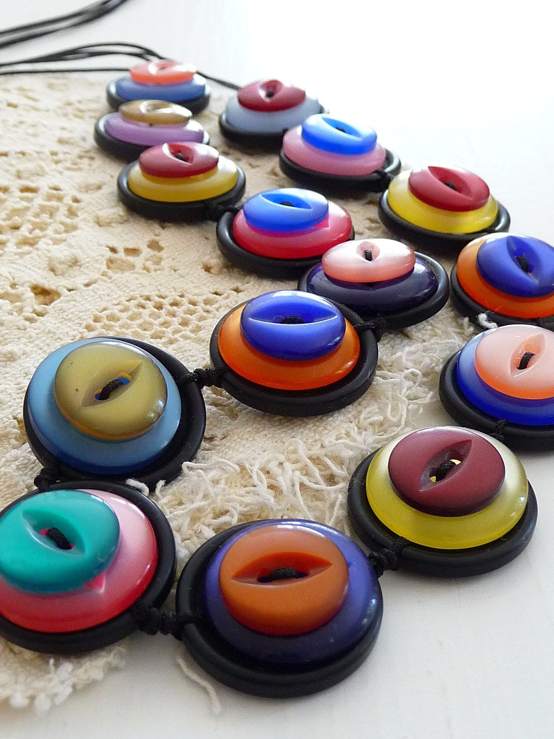 ES275 - Rainbow colour vintage buttons handmade Necklace
