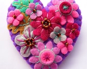 ES704/075  - Japanese Art Inspired Heart Shape Felt Brooch - Purple