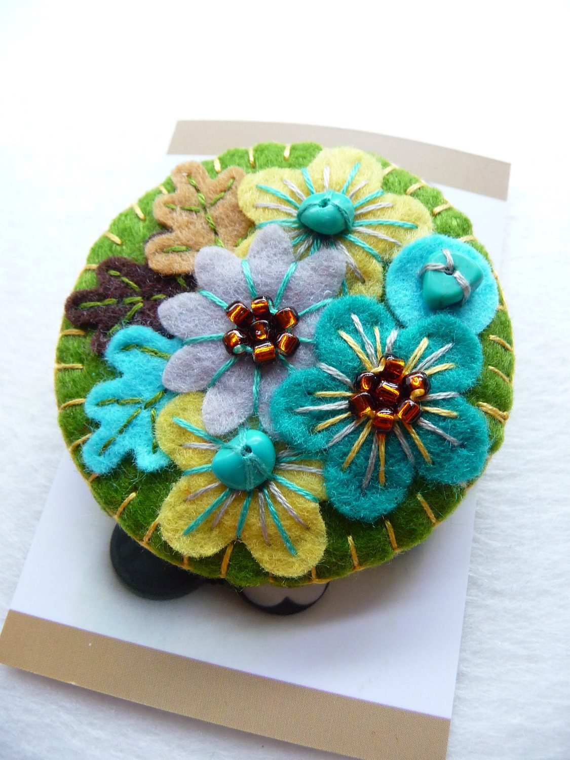ES630A/063 -  Japanese Art Inspired Handmade Mini Felt Brooch - Olive - Made to order