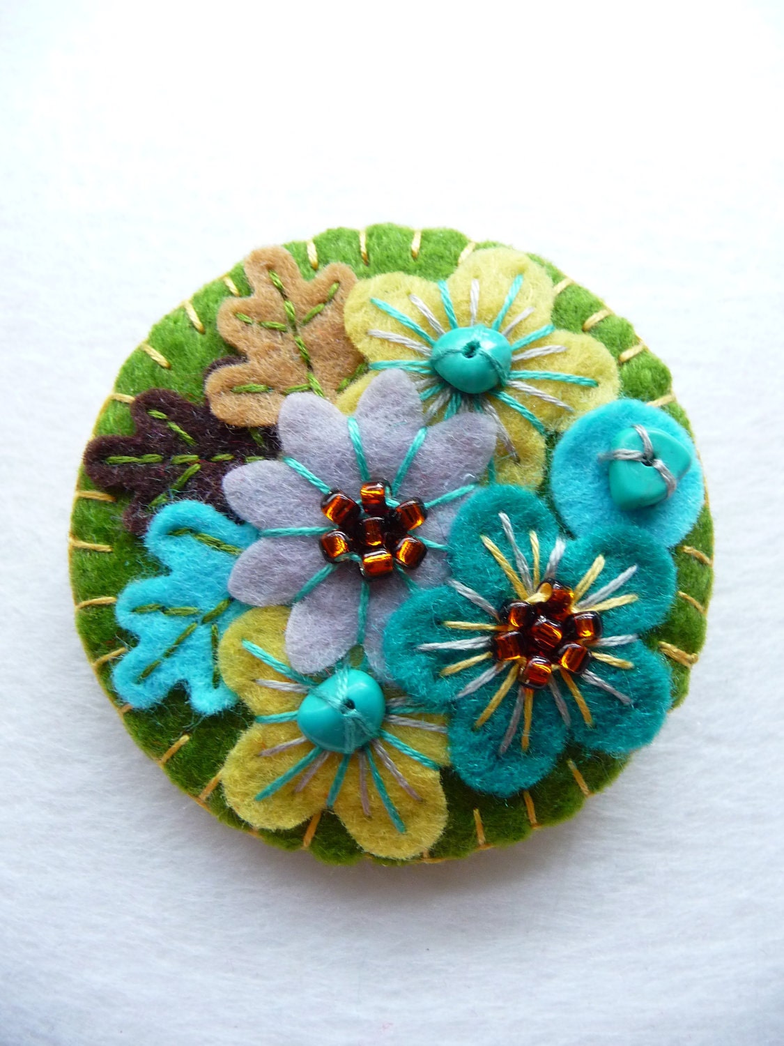 ES630A/063 -  Japanese Art Inspired Handmade Mini Felt Brooch - Olive - Made to order